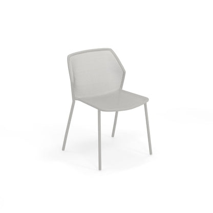 Emu Darwin E521 outdoor dining chair in cement grey finish featuring extended steel mesh design and durable powder-coated frame.