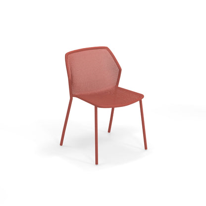 Emu Darwin E521 stacking steel mesh chair in maple red, combining vibrant color and Italian craftsmanship for indoor or outdoor use.