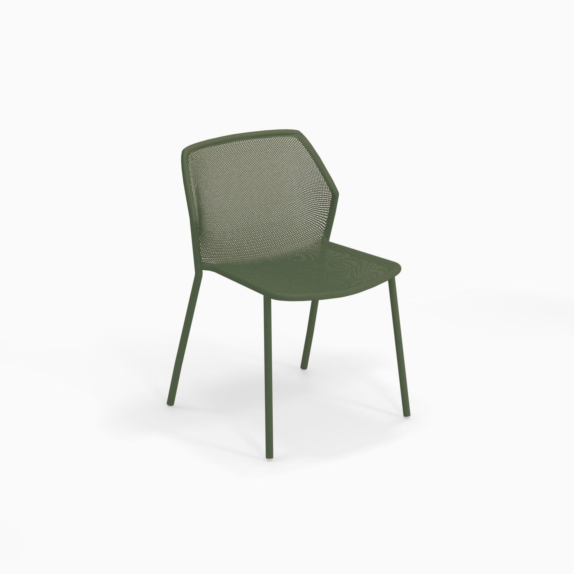 Emu Darwin E521 outdoor chair in military green with e-coated tubular steel frame and breathable mesh seat, built for durability and style.