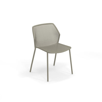 Emu Darwin E521 patio chair in moss grey finish with powder-coated steel mesh design, stackable and lightweight for easy storage.