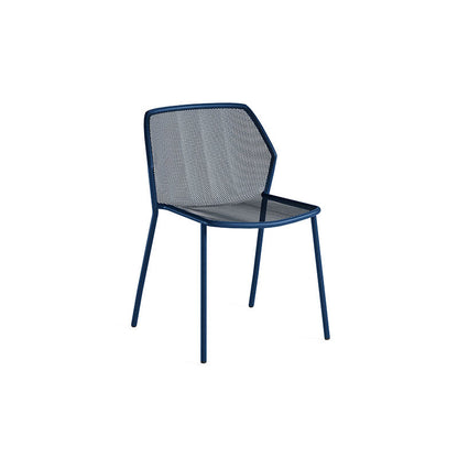 Emu Darwin E521 stacking chair in sapphire blue steel with powder-coated mesh construction, suitable for modern terraces and cafés.