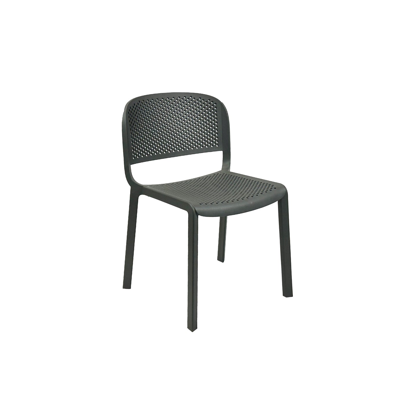 Emu Dome B9011 stackable side chair in anthracite gray finish, made of durable polypropylene for indoor and outdoor restaurant or café seating.