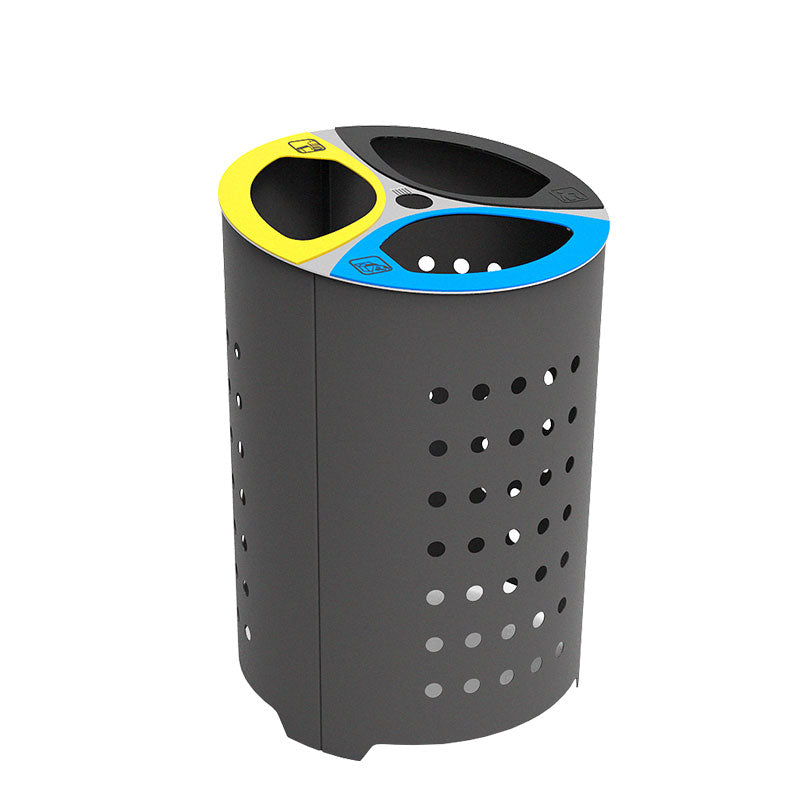 emu doria u686 outdoor recycle litter bin triple 20 gallon steel bolt down design available in iron bronze cement and dark green finishes made in spain