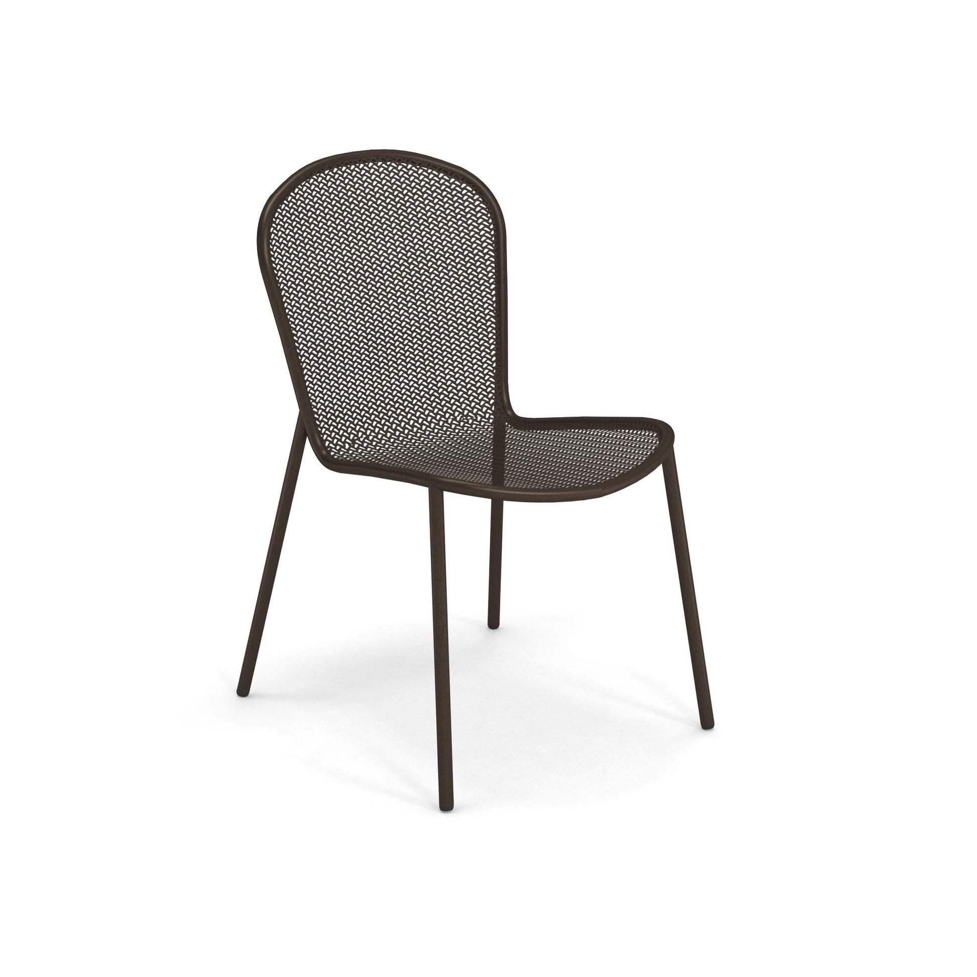 Emu Ronda 2.0 E457 outdoor chair in bronze powder-coated steel with ergonomic mesh seat and back for comfort and durability.