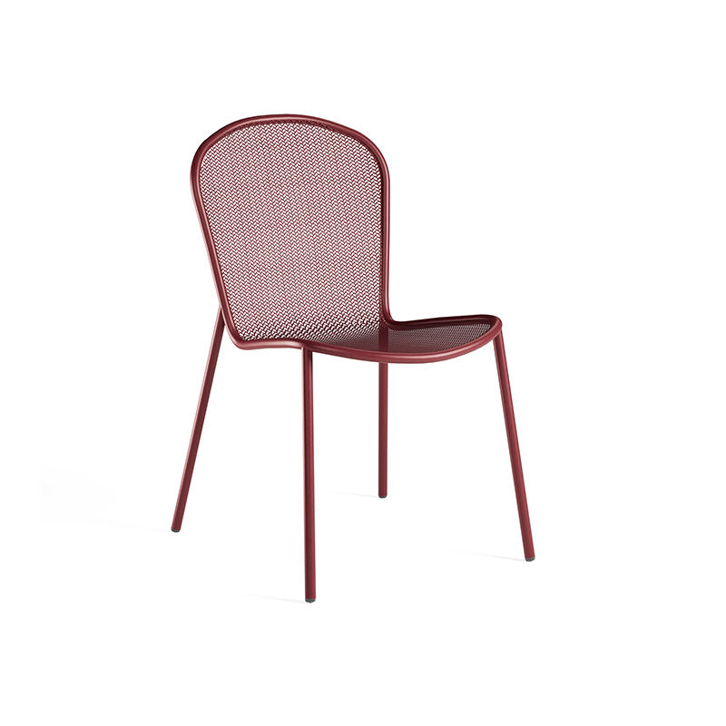 Emu Ronda 2.0 E457 outdoor steel mesh chair in intense red finish, featuring Italian craftsmanship and stackable construction.