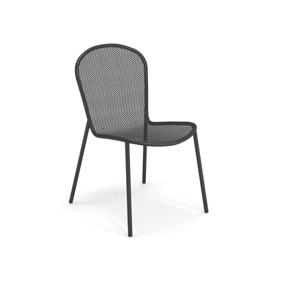 Emu Ronda 2.0 E457 outdoor dining chair in iron finish with tubular steel frame and breathable mesh seat, built for strength and style.