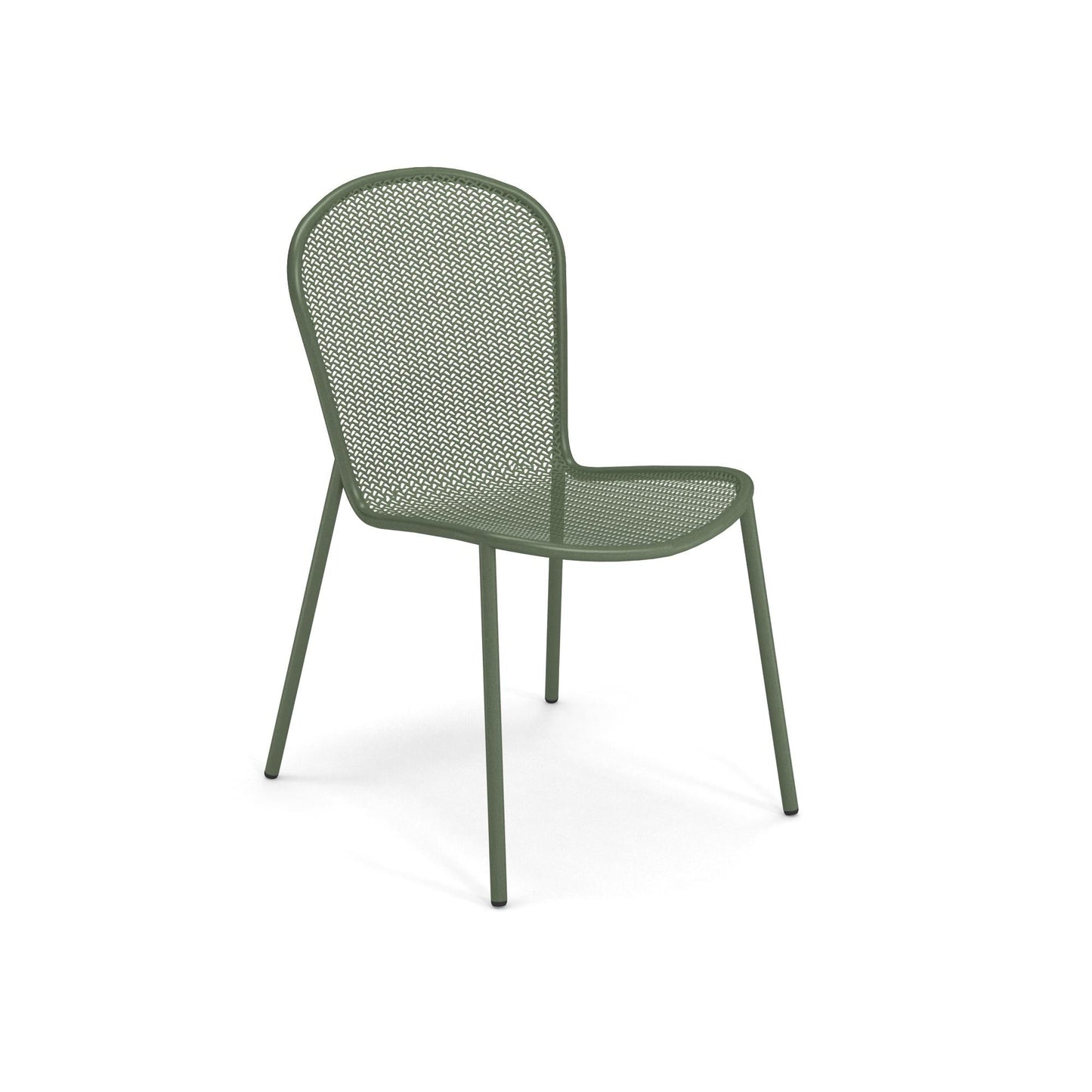 Emu Ronda 2.0 E457 chair in military green with e-coated steel mesh for outdoor cafés, courtyards, and contemporary patio spaces.