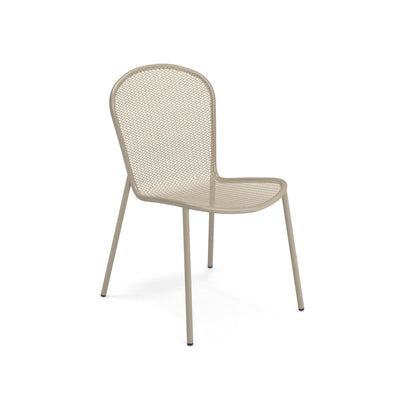 Emu Ronda 2.0 E457 outdoor dining chair in taupe finish with steel mesh seat, perfect for restaurant patios and poolside areas.