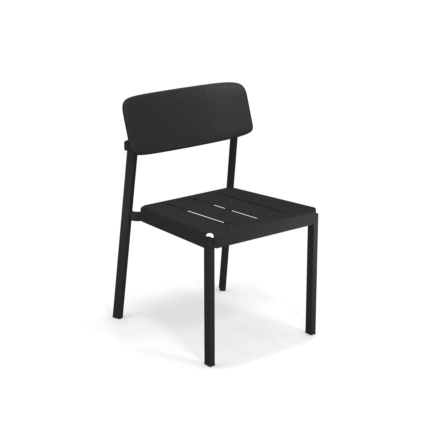 EMU Shine E247 black aluminum stacking dining chair with modern design and lightweight frame for commercial or residential use.