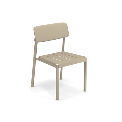 EMU Shine E247 taupe aluminum stacking chair with sleek neutral tone, suitable for modern outdoor dining and hospitality spaces.