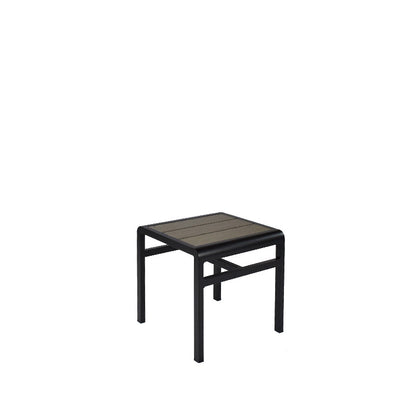 Emu SID A1021 aluminum stool and side table with walnut finish top, lightweight and durable for commercial or residential use indoors and outdoors.