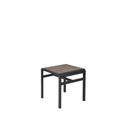 Emu SID A1021 grey aluminum stool and side table with slatted top, minimalist design ideal for cafés, outdoor lounges, and modern dining spaces.