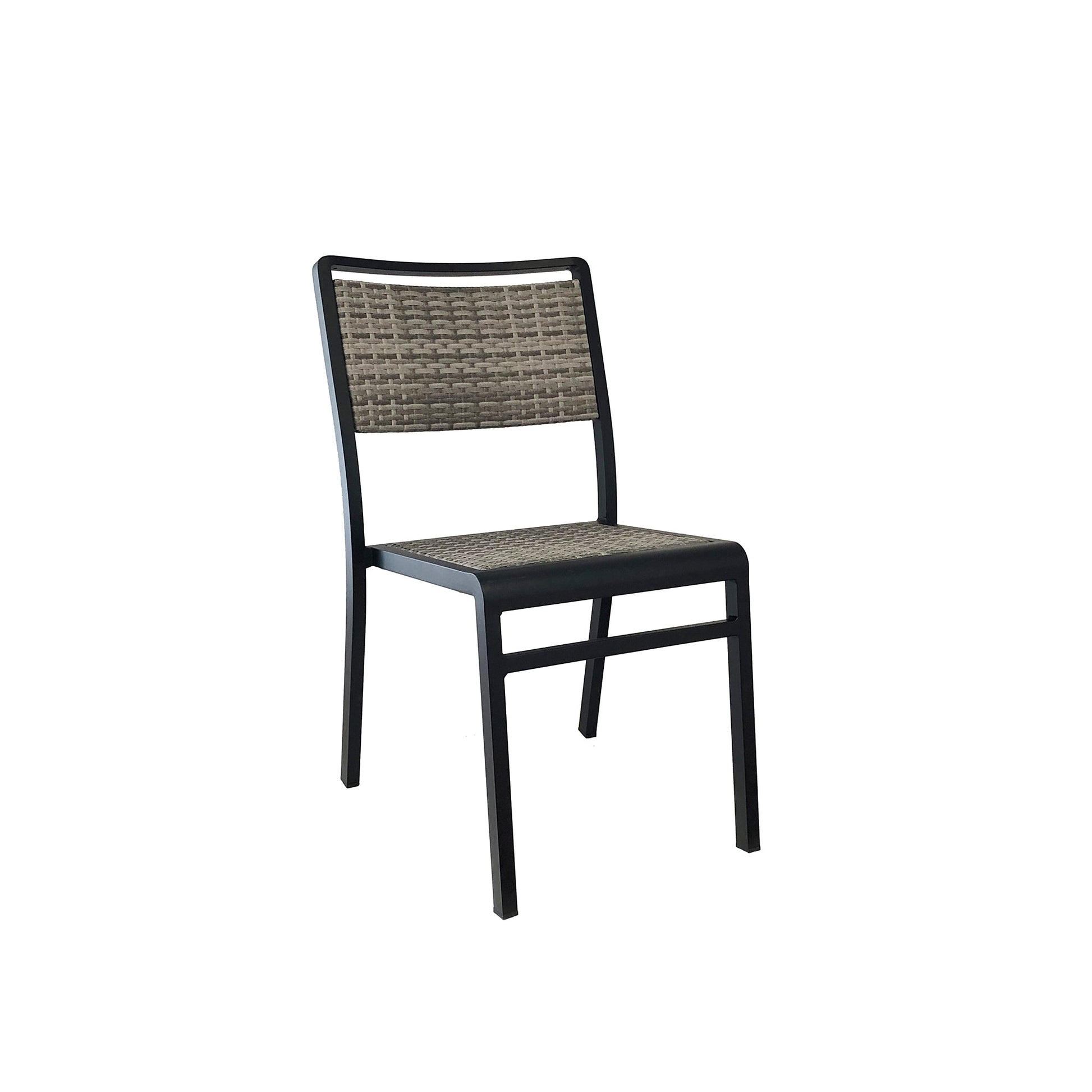 Emu Sid A1030 HD outdoor dining chair in grey aluminum with handwoven all-weather wicker seat and back, ideal for restaurants, patios, and modern hospitality spaces.