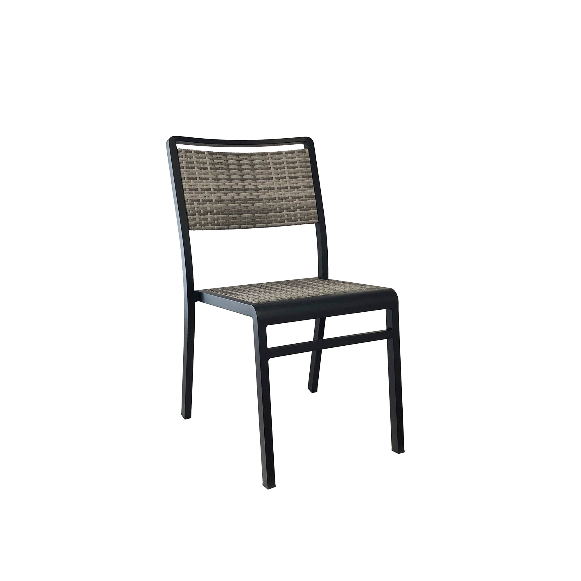 Emu Sid A1030 HD outdoor dining chair in grey aluminum with handwoven all-weather wicker seat and back, ideal for restaurants, patios, and modern hospitality spaces.