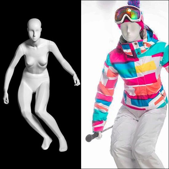 Female Retail Ski Mannequin Display - Gloss White - 1