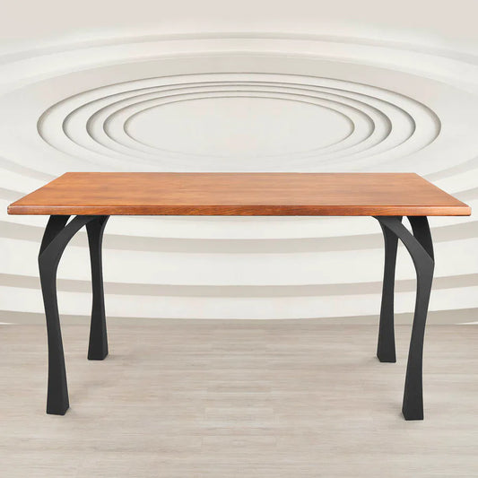 Ferry Steel Table Legs showing tree-branch-inspired steel structure, handcrafted design, matte black powder-coated finish, and 28-inch dining height for bars and restaurants.