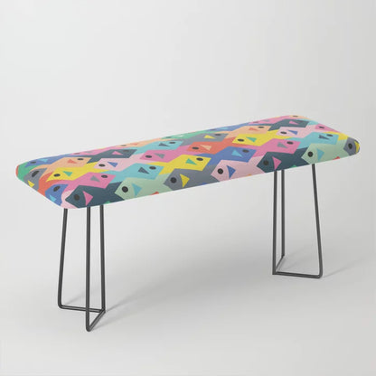 Fish Tessellation Bench by Elfina with black steel legs – modern geometric vegan leather bench ideal for restaurant lounges, boutique hotels, and contemporary café interiors