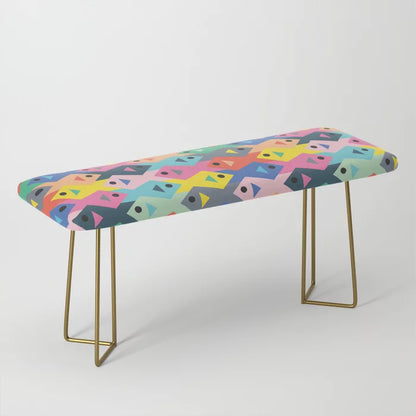 Fish Tessellation Bench by Elfina with gold steel legs – elegant architectural-inspired bench perfect for hotel lobbies, bar spaces, and stylish cafés