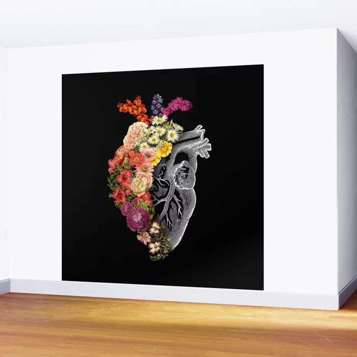 Flower Heart Spring Wall Mural by Tobe Fonseca installed in a restaurant or hotel lobby – 8-foot floral wall art with heart-shaped botanical design for hospitality interiors