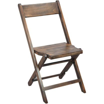 Front view of slatted wood folding wedding chair featuring a beechwood frame and farmhouse-style slatted seat