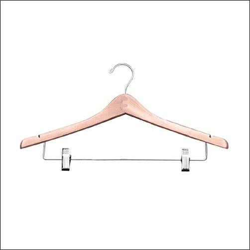 17" Wooden Suit Hanger with Clips (100ct.) - Natural Finish - 1
