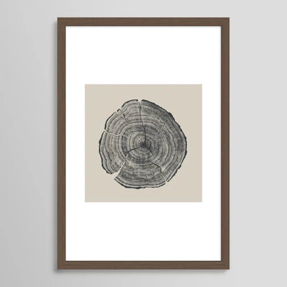 Hand-Drawn Oak art print by Dan Hobday in rich walnut frame adding warmth and depth to the detailed botanical artwork.