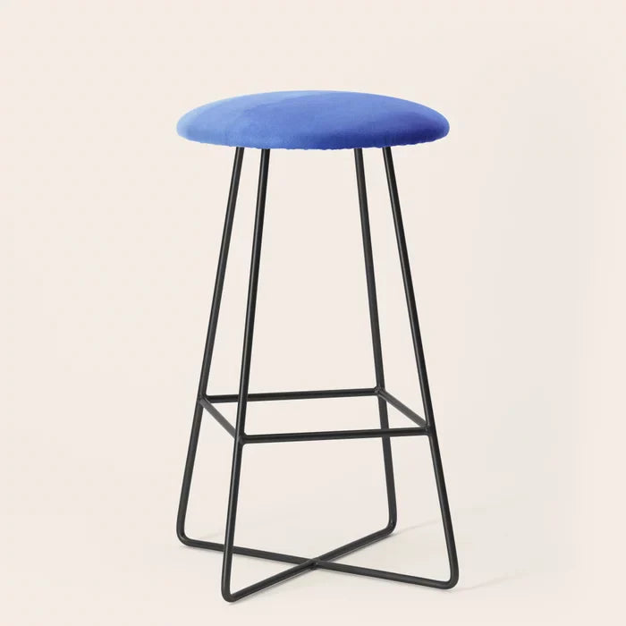 Hand Painted Navy Blue Aqua Watercolor Ombre Bar Stool by Pink Water with black steel legs – artistic stool with watercolor design for boutique hotels, restaurants, and cafés