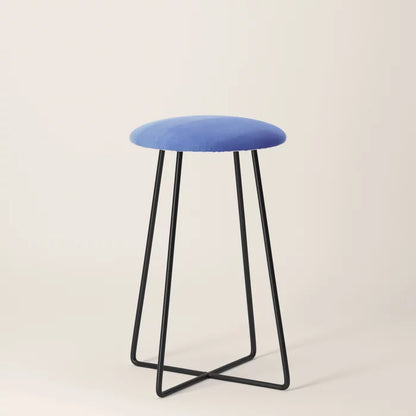 Hand Painted Navy Blue Aqua Watercolor Ombre Counter Stool by Pink Water with black steel legs – modern vegan leather seating perfect for restaurants, bars, and cafés
