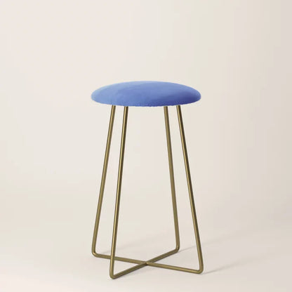 Hand Painted Navy Blue Aqua Watercolor Ombre Counter Stool by Pink Water with gold steel legs – artistic vegan leather stool for hotel lounges, cafés, and restaurant dining areas