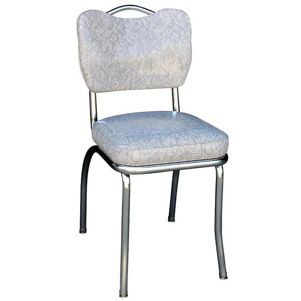 Front view of cracked ice grey handle back diner chair with 1950s retro style for restaurants and bars.