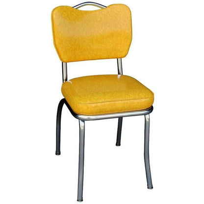 Front view of handle back diner chair in cracked ice yellow vinyl with chrome frame for restaurants and cafés.