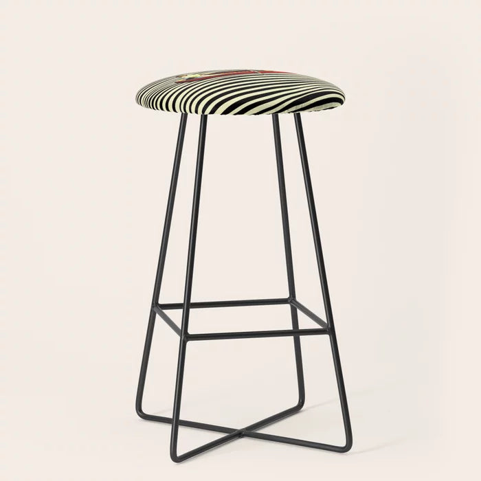 Illusionary Boat Ride Bar Stool by Taudalpoi with black steel legs – surreal modern stool with dreamlike artwork for boutique hotel lounges, restaurants, and café interiors
