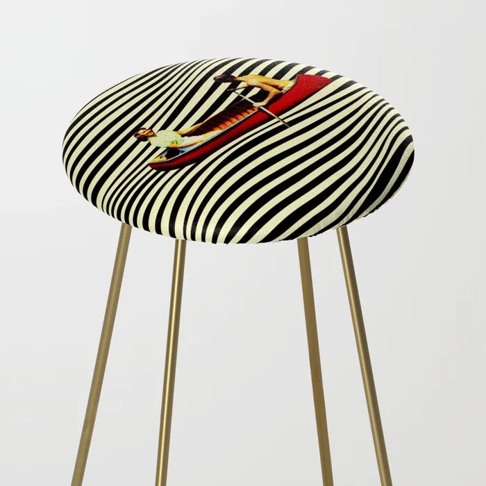 Above view of the Illusionary Boat Ride Stool by Taudalpoi showing surreal vegan leather design, perfect for boutique hotels, restaurant bars, and contemporary cafés