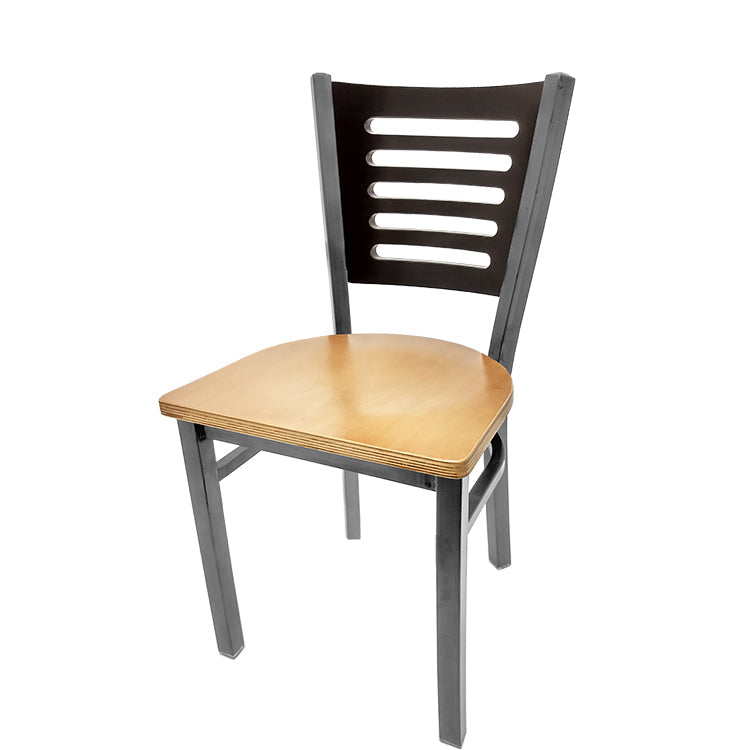 Industrial Metal Dining Chair with 5-Line Wood Back and Clear Coat Steel Frame