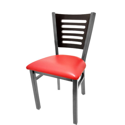 Chair with red seat and black back on a white background