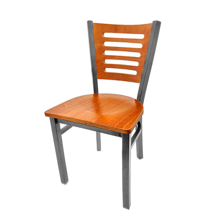 Chair with wooden seat and backrest on a white background