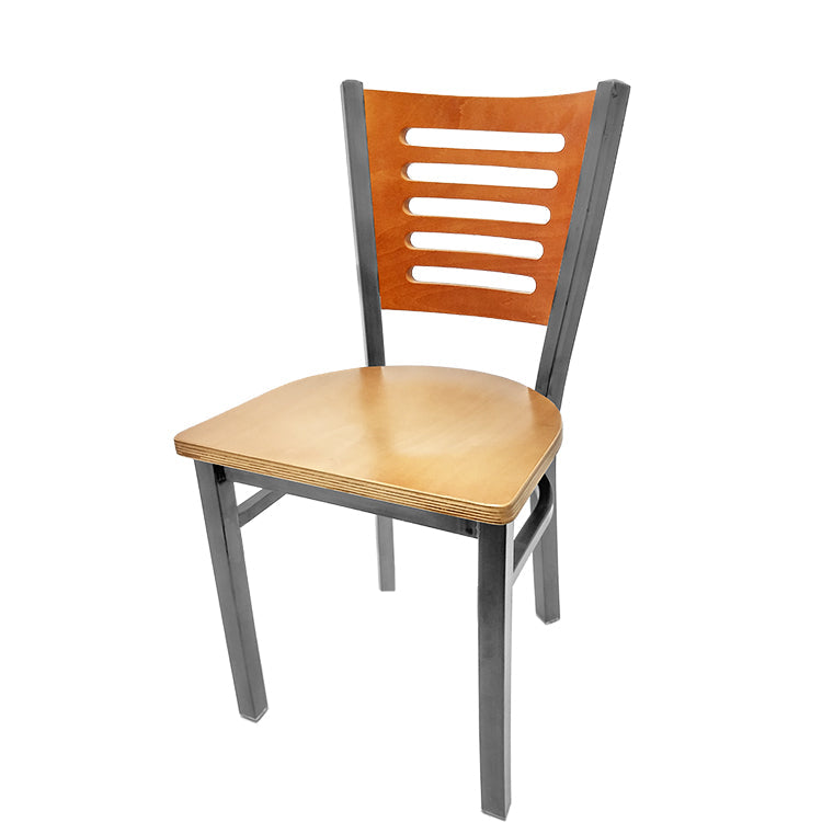 Chair with wooden seat and backrest on a white background