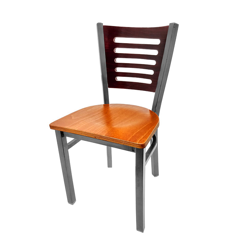 Chair with wooden seat and backrest on a white background