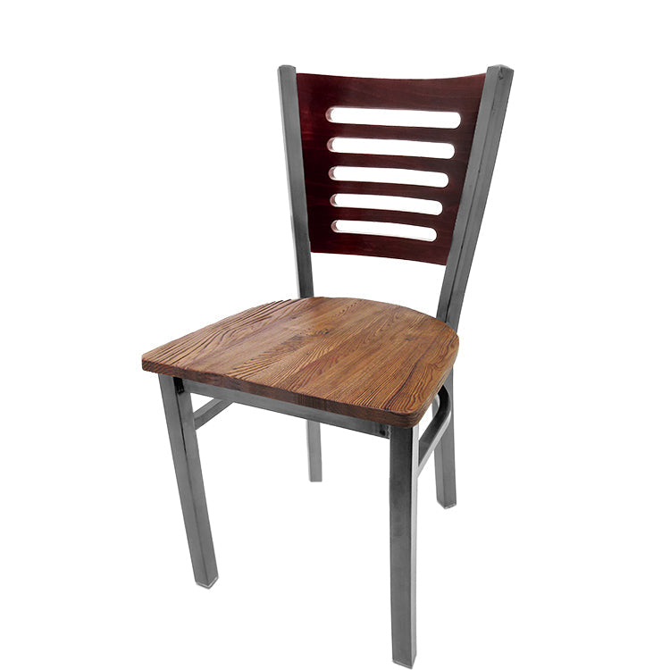 Chair with wooden seat and backrest on a white background