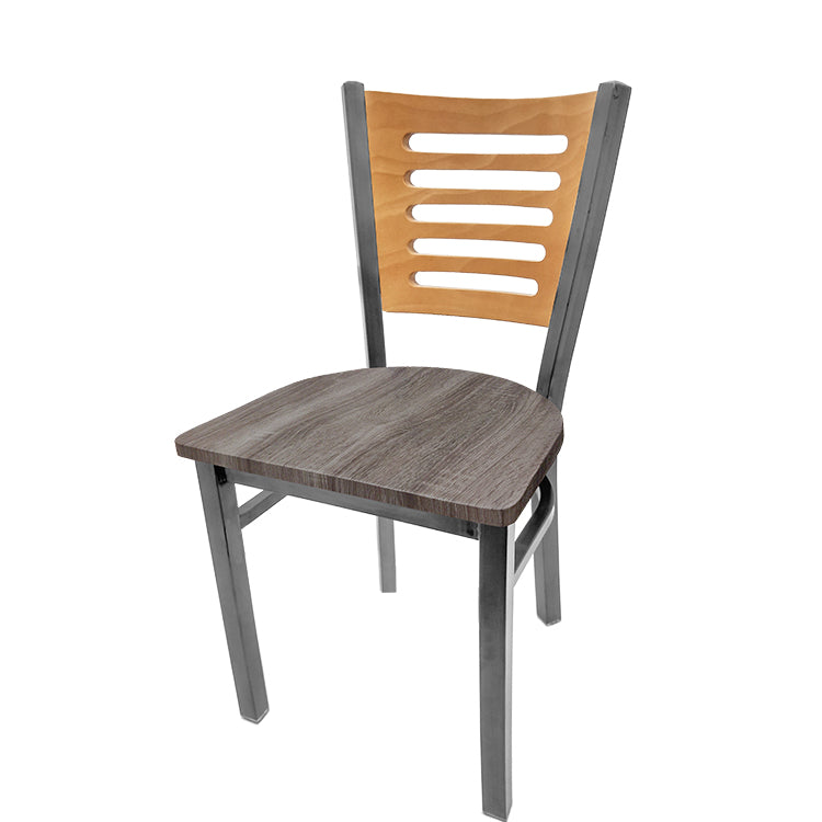 Chair with wooden backrest and seat on a white background