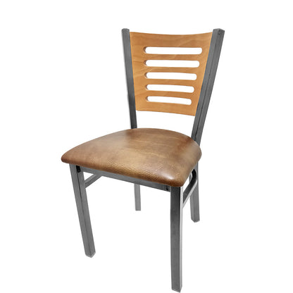 Industrial Metal Dining Chair with 5-Line Wood Back and Clear Coat Steel Frame