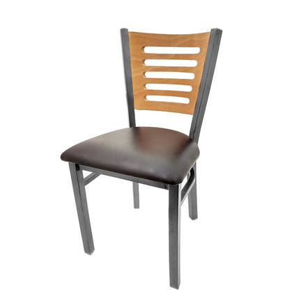 Industrial Metal Dining Chair with 5-Line Wood Back and Clear Coat Steel Frame