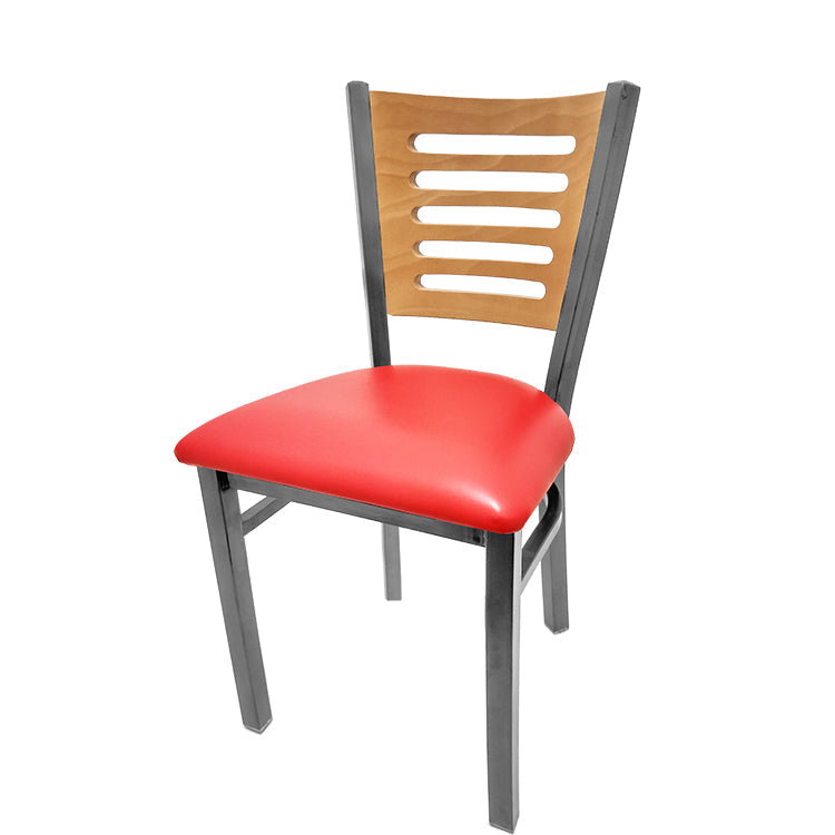 Industrial Metal Dining Chair with 5-Line Wood Back and Clear Coat Steel Frame