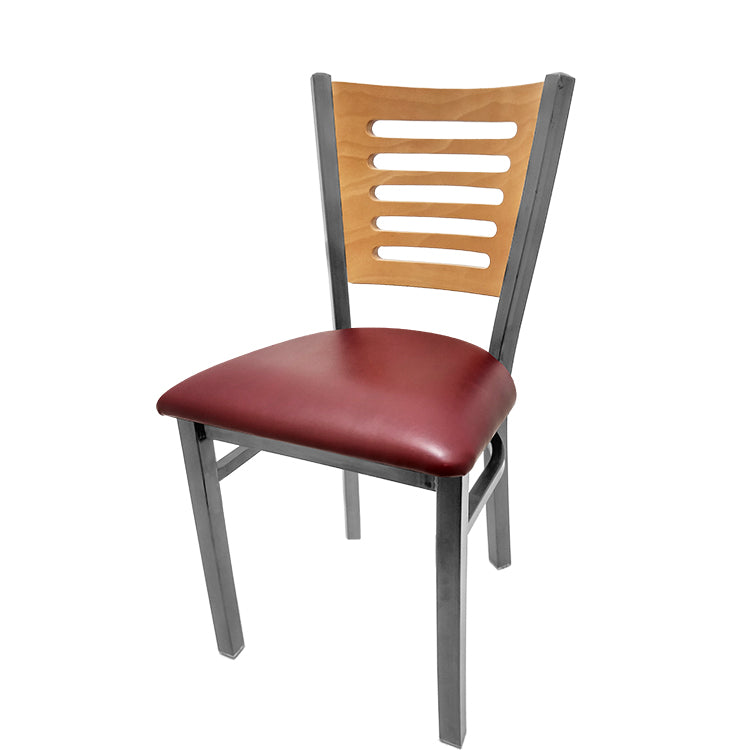 Industrial Metal Dining Chair with 5-Line Wood Back and Clear Coat Steel Frame