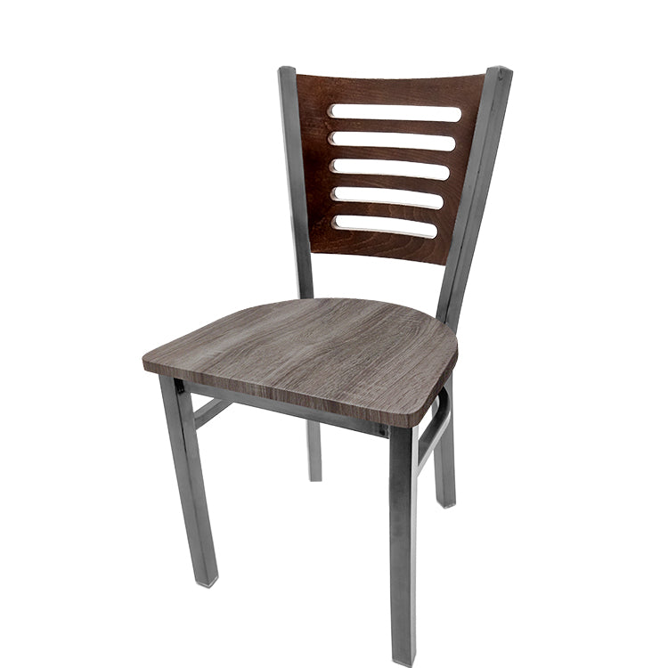 Industrial Metal Dining Chair with 5-Line Wood Back and Clear Coat Steel Frame