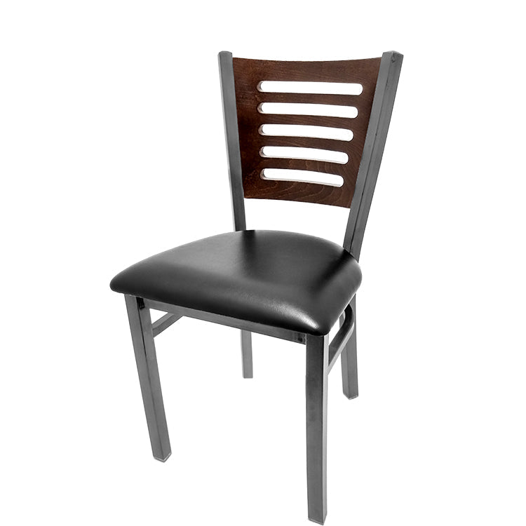 Industrial Metal Dining Chair with 5-Line Wood Back and Clear Coat Steel Frame