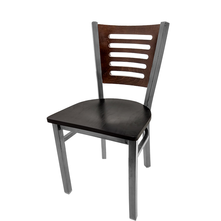 Industrial Metal Dining Chair with 5-Line Wood Back and Clear Coat Steel Frame