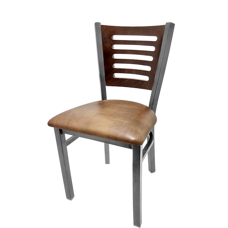 Industrial Metal Dining Chair with 5-Line Wood Back and Clear Coat Steel Frame