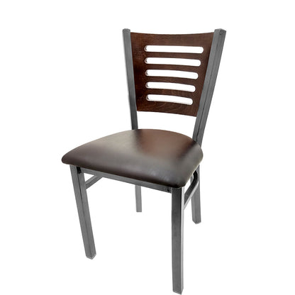 Industrial Metal Dining Chair with 5-Line Wood Back and Clear Coat Steel Frame