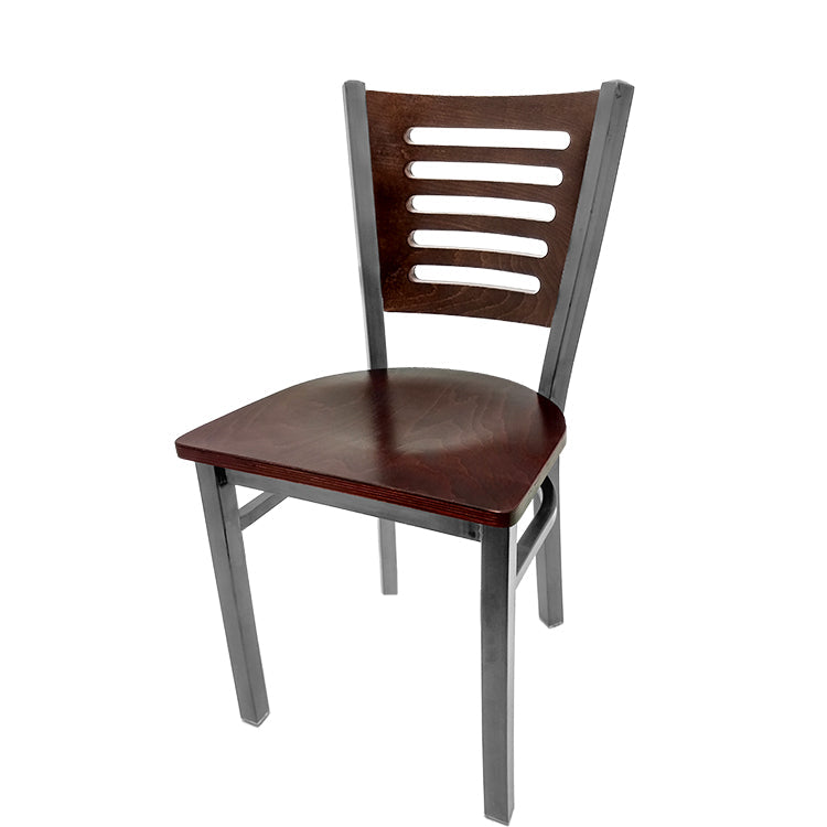 Industrial Metal Dining Chair with 5-Line Wood Back and Clear Coat Steel Frame